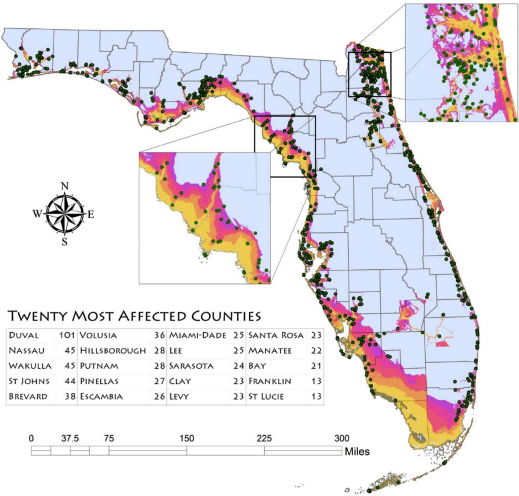 Chart and map showing the 20 counties with the most cemeteries