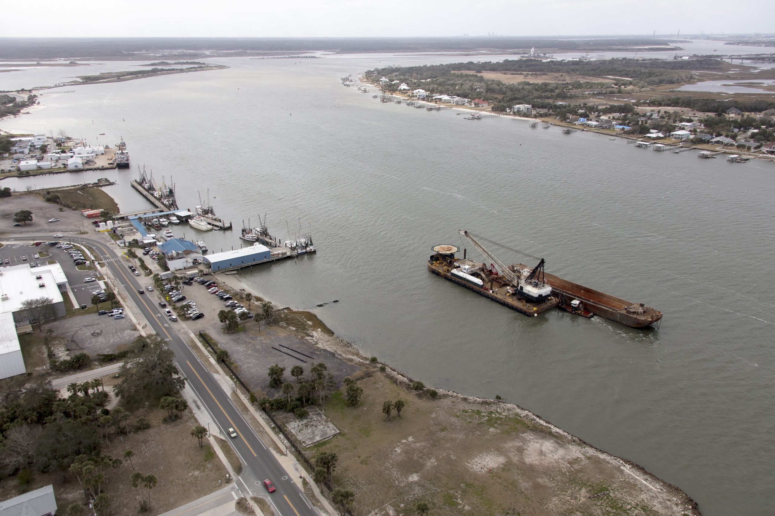 The Jacksonville Harbor Deepening project, which will bring the federal shipping channel in the St. Johns River to a depth of 47 feet, is started by the Dutra Group, contractors for the US Army Corps of Engineers.