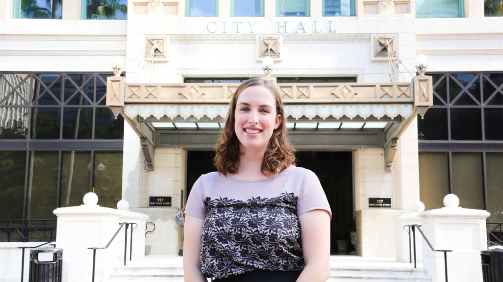 Jacksonville's Chief Resiliency Officer Anne Coglianese standing in front of City Hall.