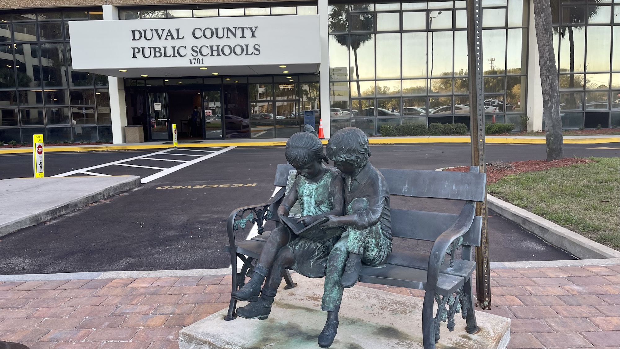 A statue in front of the Duval County Public Schools headquarters. | Claire Heddles, Jacksonville Today