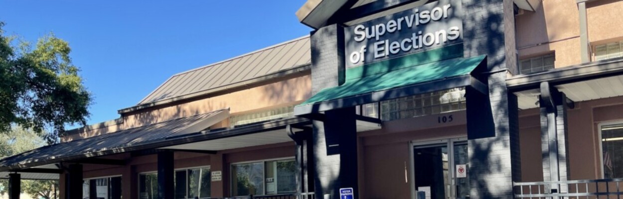 The Duval County Supervisor of Elections building with voting signs out front