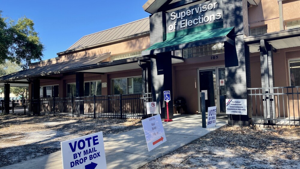 The Duval County Supervisor of Elections building with voting signs out front