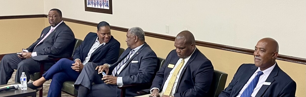 The five Jacksonville Sheriff's candidates sitting in a row.