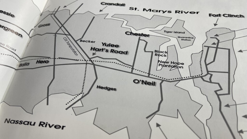 A historic map in the book Yesterday’s Reflections, Nassau County Florida by Jan Johannes shows the communities of Crandall, Hero and Gross on the Florida-Georgia border. Piney is just Southeast of Hero. | Claire Heddles, Jacksonville Today