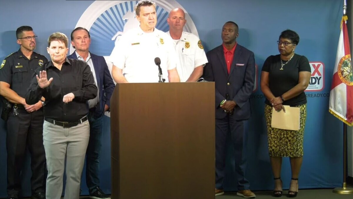 Jacksonville's former chief of emergency preparedness, Todd Smith, speaks at a news conference. | City of Jacksonville
