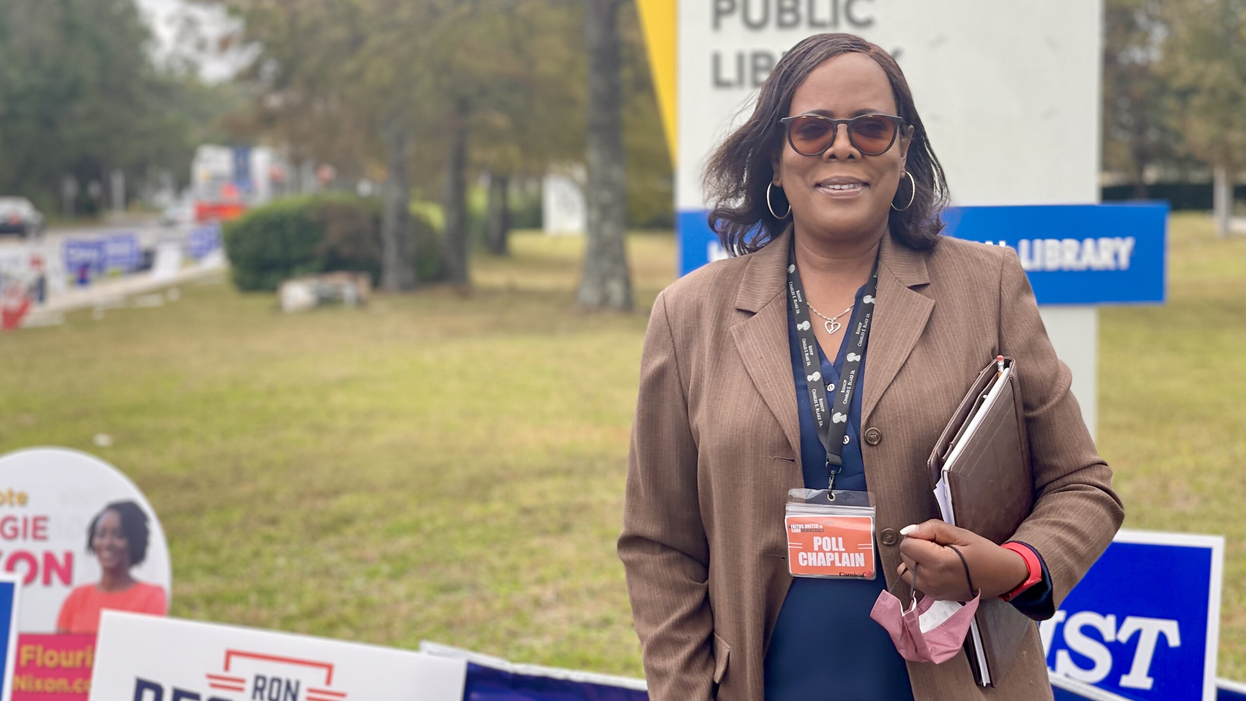 “Poll chaplain” Doris Rodgers volunteered for a three-hour shift during early voting, after completing an online training with Faiths United to Save Democracy.