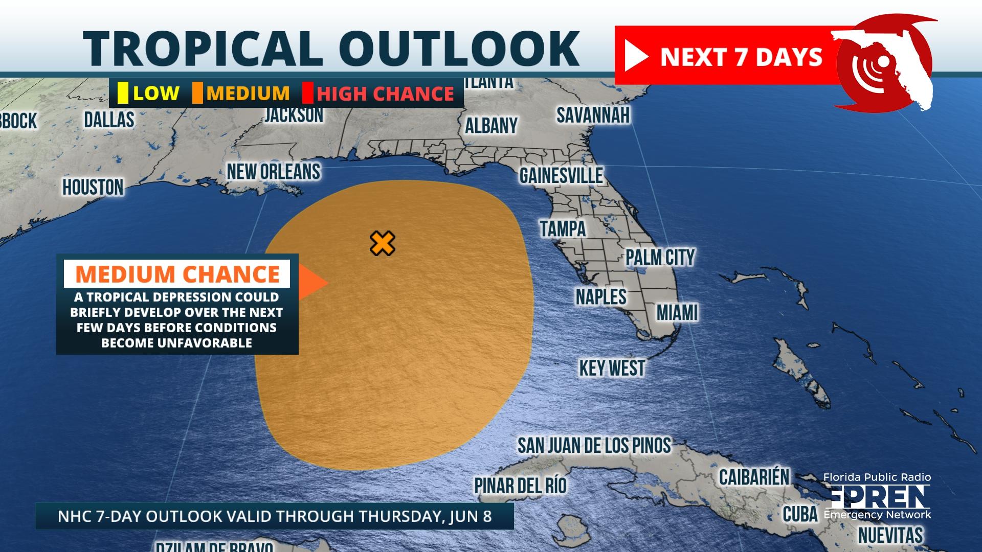 Featured image for “Tropical disturbance in Gulf has stronger chance of developing”