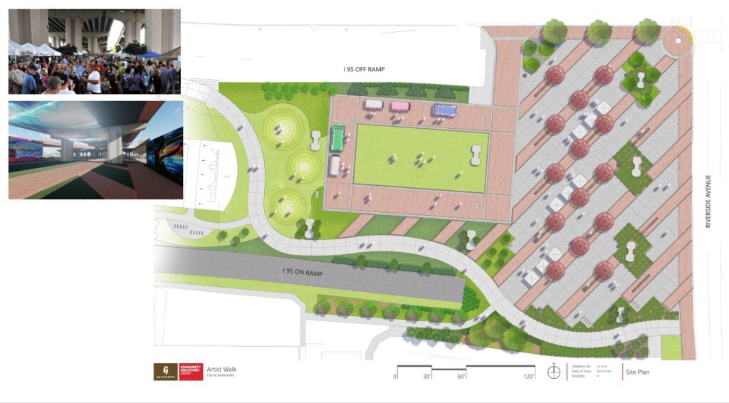 Rendering of the flexible-use area of Artist Walk. (Credit: City of Jacksonville.)