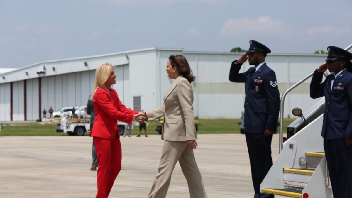 Mayor Donna Deegan welcomes Vice President Kamala Harris to Jacksonville on July 21, 2023. | Claire Heddles, Jacksonville Today