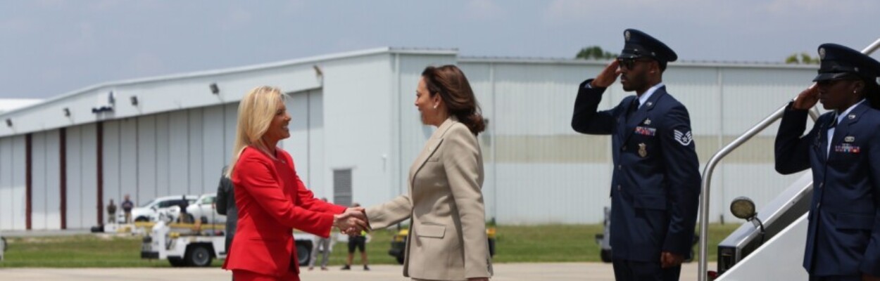 Mayor Donna Deegan welcomes Vice President Kamala Harris to Jacksonville on July 21, 2023. | Claire Heddles, Jacksonville Today