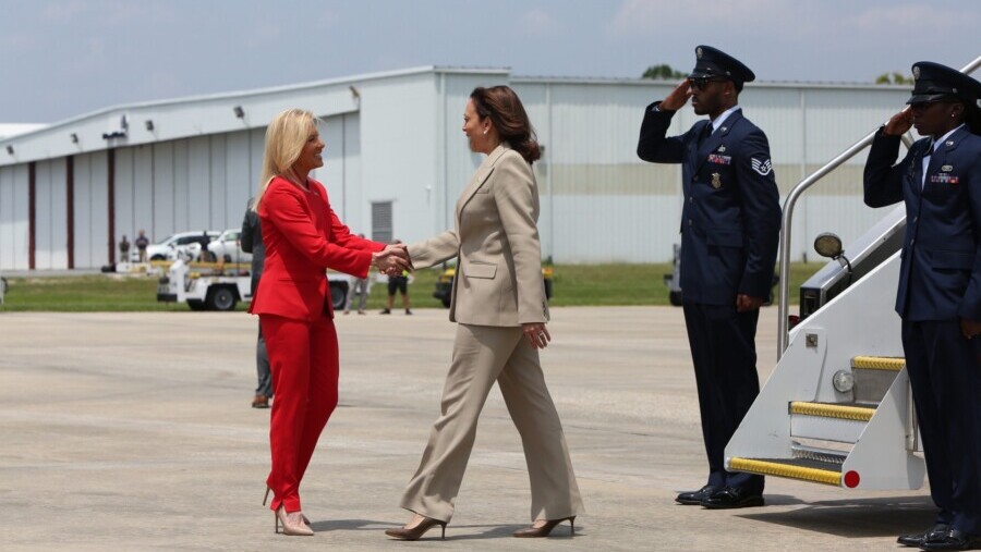 Mayor Donna Deegan welcomes Vice President Kamala Harris to Jacksonville on July 21, 2023. | Claire Heddles, Jacksonville Today