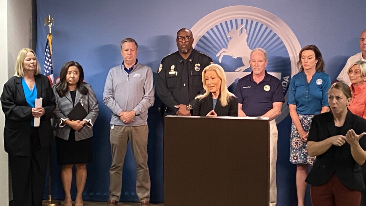 Jacksonville Mayor Donna Deegan and Sheriff T.K. Waters are shown at a storm update in August, 2023.