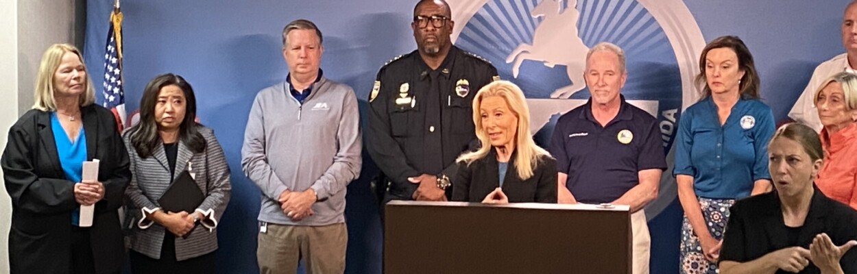 Jacksonville Mayor Donna Deegan and Sheriff T.K. Waters are shown at a storm update in August, 2023.