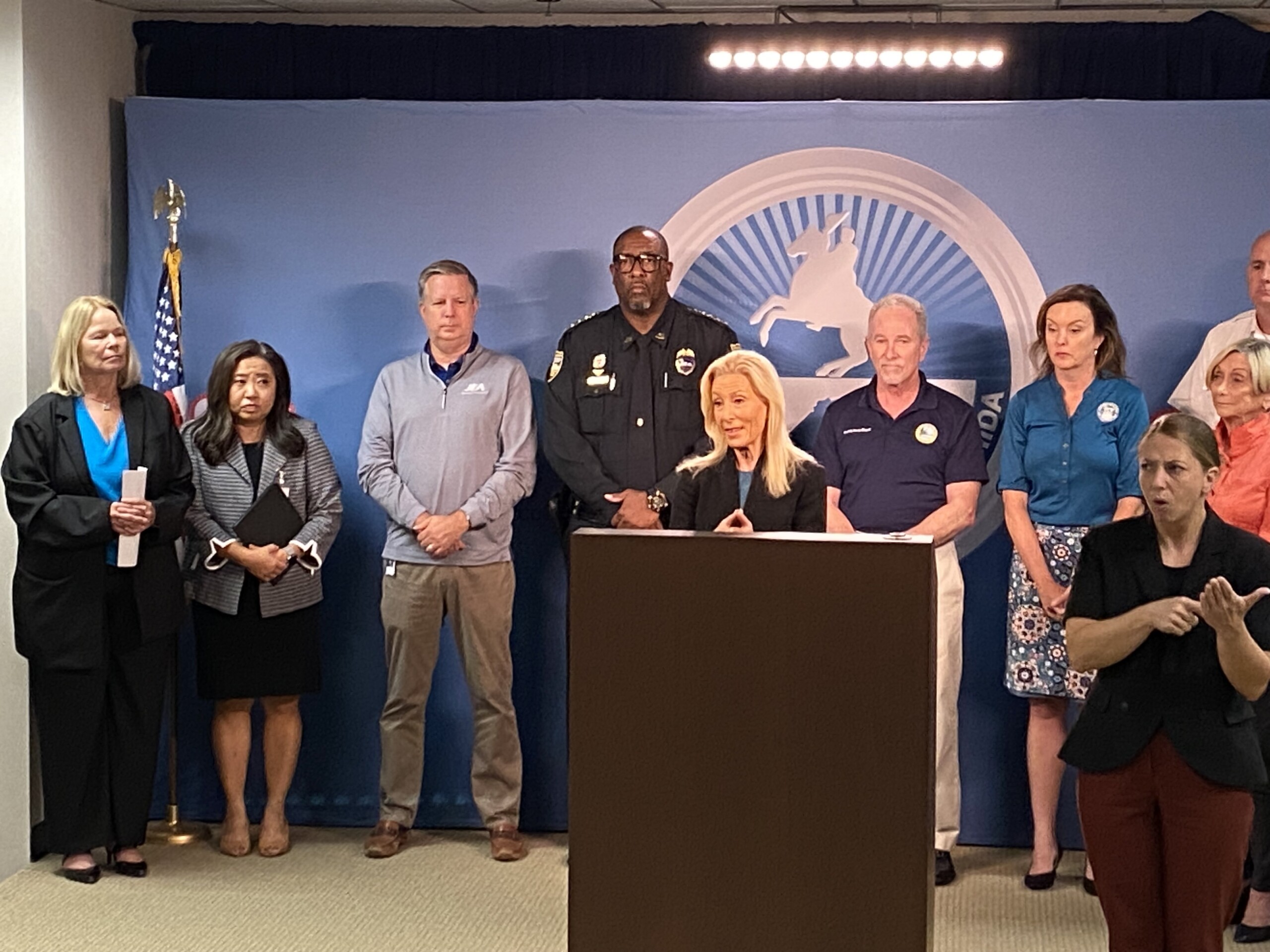 Jacksonville Mayor Donna Deegan and other city officials give a storm update about Tropical Storm Idalia on Monday, Aug. 28, 2023.