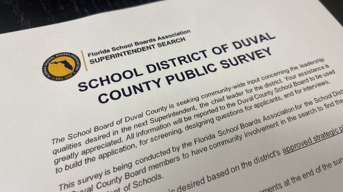 A photo of a survey about Duval County Public Schools' superintendent search