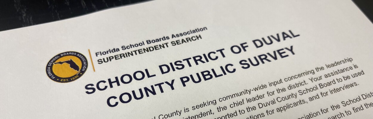 A photo of a survey about Duval County Public Schools' superintendent search