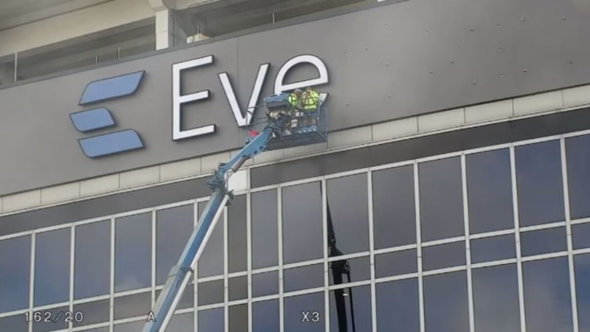 Signs for EverBank Stadium go up Friday, Sept. 15, 2023.