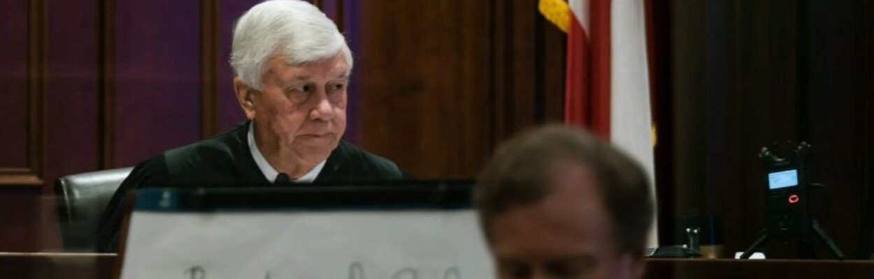 Superior Court Judge Roger Lane listens to closing arguments in the trial of Varshan Brown on Thursday, Sept. 14, 2023.