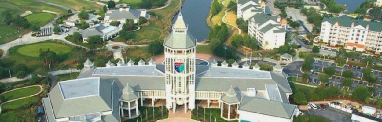 Aerial view of the IMAX theater and the World Golf Hall of Fame at World Golf Village.