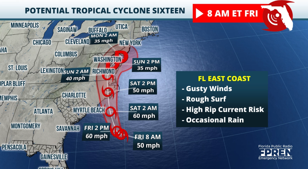 Winds and rip currents possible as storm moves up coast | Jacksonville ...