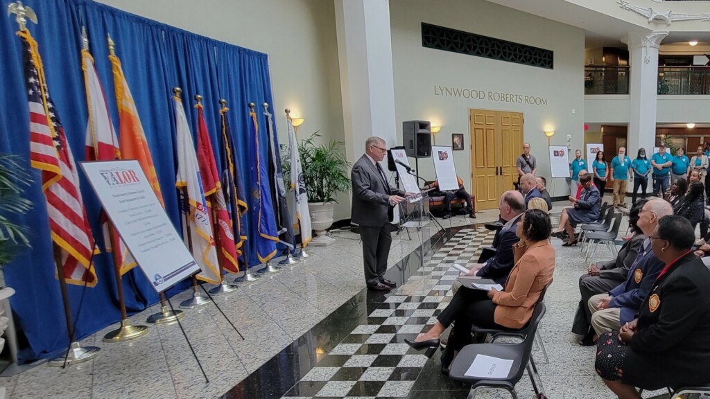 Harrison Conyers, director of Jacksonville's Military Affairs and Veterans Department , speaks at a news conference Wednesday, Oct. 25, 2023, recognizing the 2023 Celebration of Valor. | Dan Scanlan, WJCT News 89.9