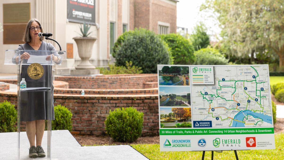 Groundwork Jacksonville CEO Kay Ehas says the memorandum of understanding signed between Groundwork Jacksonville, the Jacksonville Transportation Authority and the city of Jacksonville will help secure federal grants for the Emerald Trail project. | Will Brown, Jacksonville Today