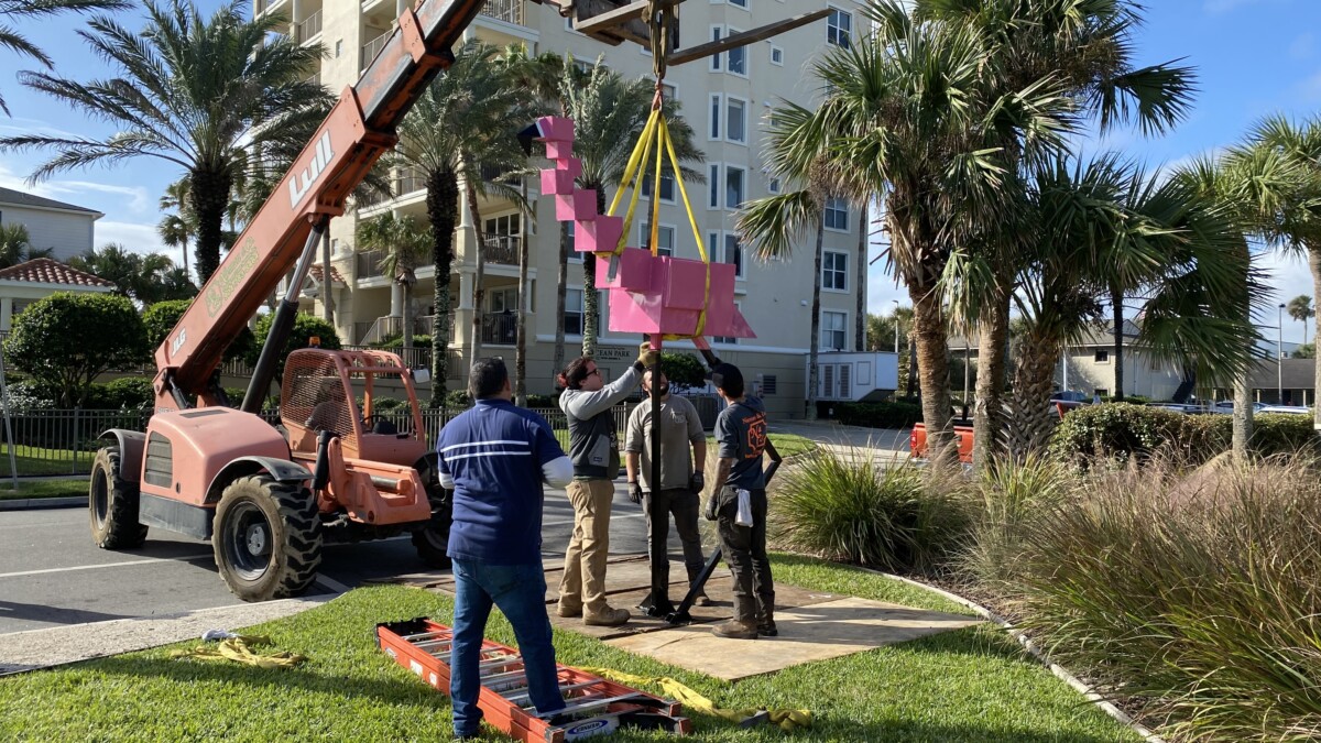 New student crafted sculpture is installed at Seaside Sculpture Park in Jacksonville Beach.