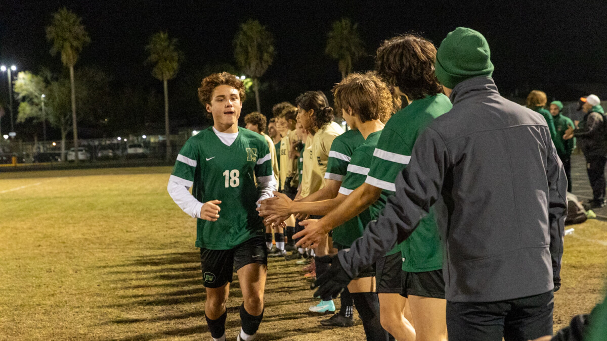 Nease midfielder Austin Mills is introduced prior to the 2023 Holiday Cup. Nease High School hosted the third annual Holiday Cup, a four-team doubleheader aimed at raising dollars and donations for charities in Northeast Florida. (Will Borwn, Official Florida FC
