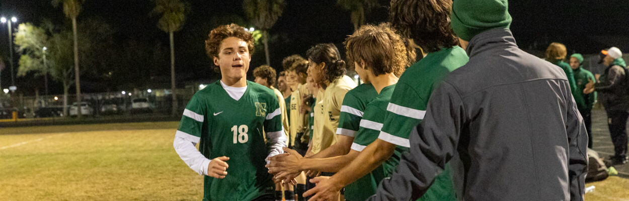 Nease midfielder Austin Mills is introduced prior to the 2023 Holiday Cup. Nease High School hosted the third annual Holiday Cup, a four-team doubleheader aimed at raising dollars and donations for charities in Northeast Florida. (Will Borwn, Official Florida FC