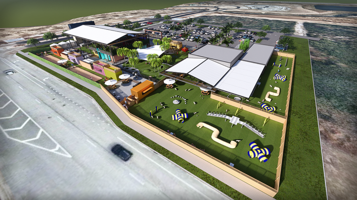 The Block Jax will comprise a covered outdoor food hall with eight vendors, a craft beer bar, a fenced-in children’s play area called Kids on the Block, a 30-foot-wide LED wall for football games and movies, and other amenities, including lawn and arcade games and a golf simulator. | Jacksonville Daily Record