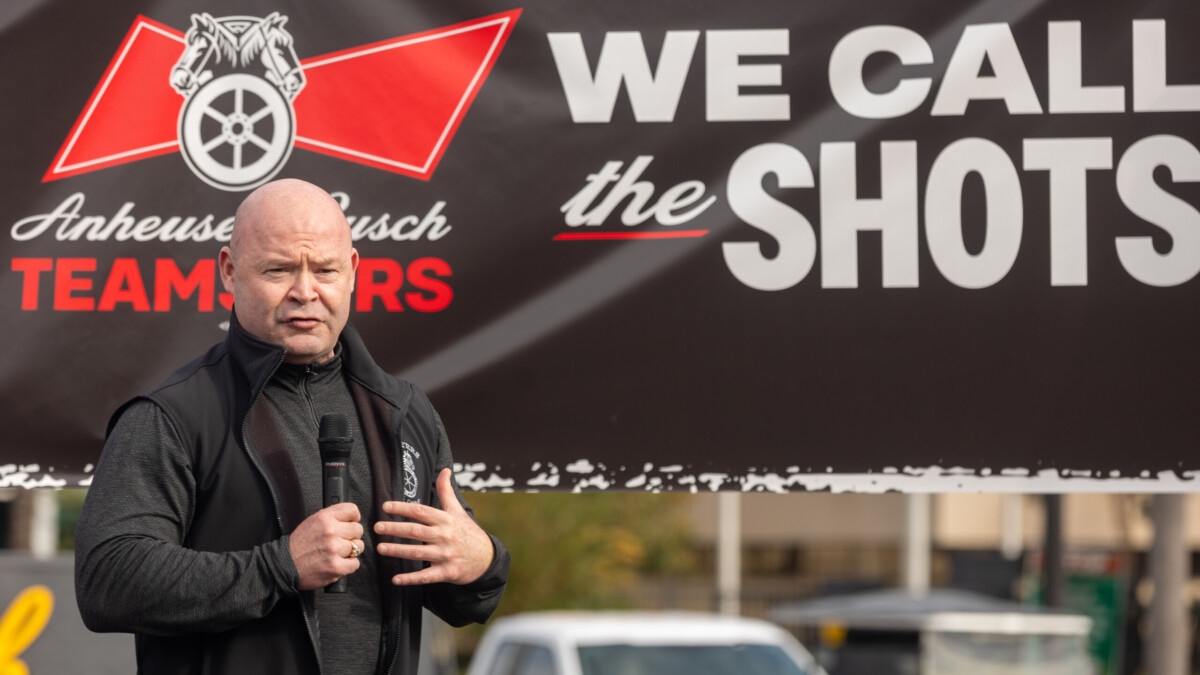 Sean O'Brien, general president of the International Brotherhood of Teamsters, addresses members outside an Anheuser-Busch facility in Jacksonville. More than 400 Teamsters work at the Jacksonville brewery. | Will Brown, Jacksonville Today