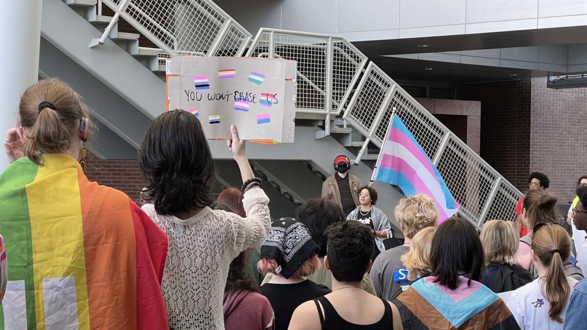 University of North Florida students rallied in the Student Union, calling for support of the university’s LGBTQ Center and other diversity programs on Wednesday, Jan. 24, 2024. Carter Mudgett, Jacksonville Today