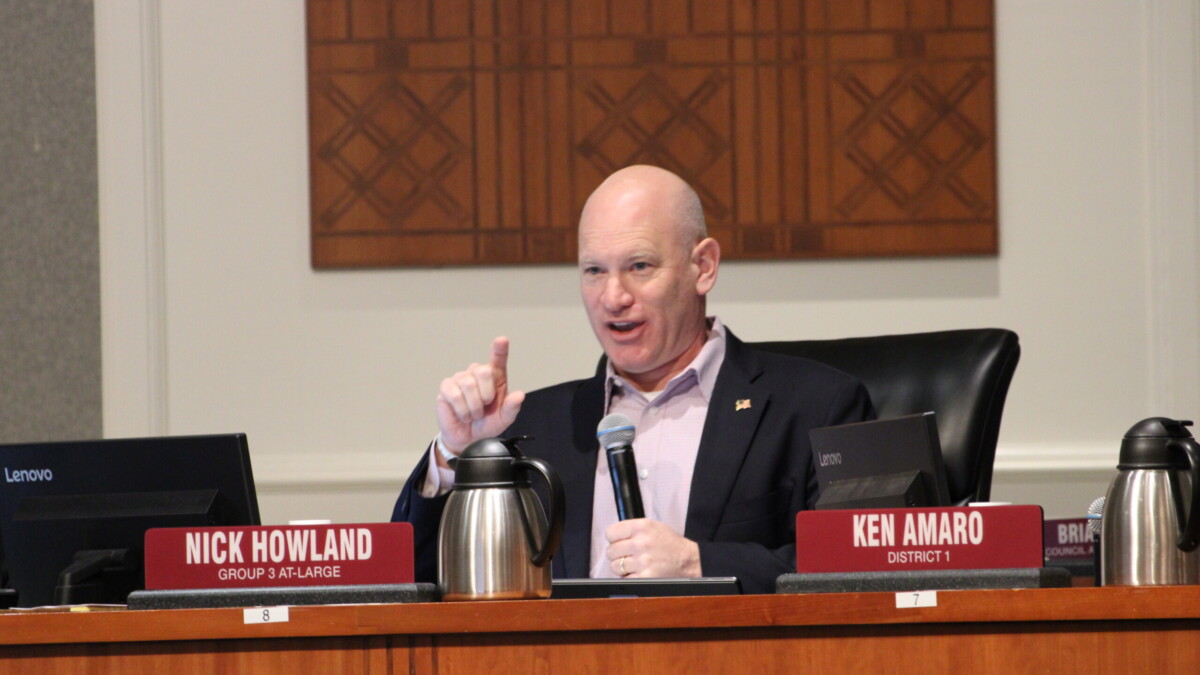 Jacksonville City Council member Nick Howland sits on the dais at a meeting. He raised questions about a cash payment for a Publix in Downtown Jacksonville.