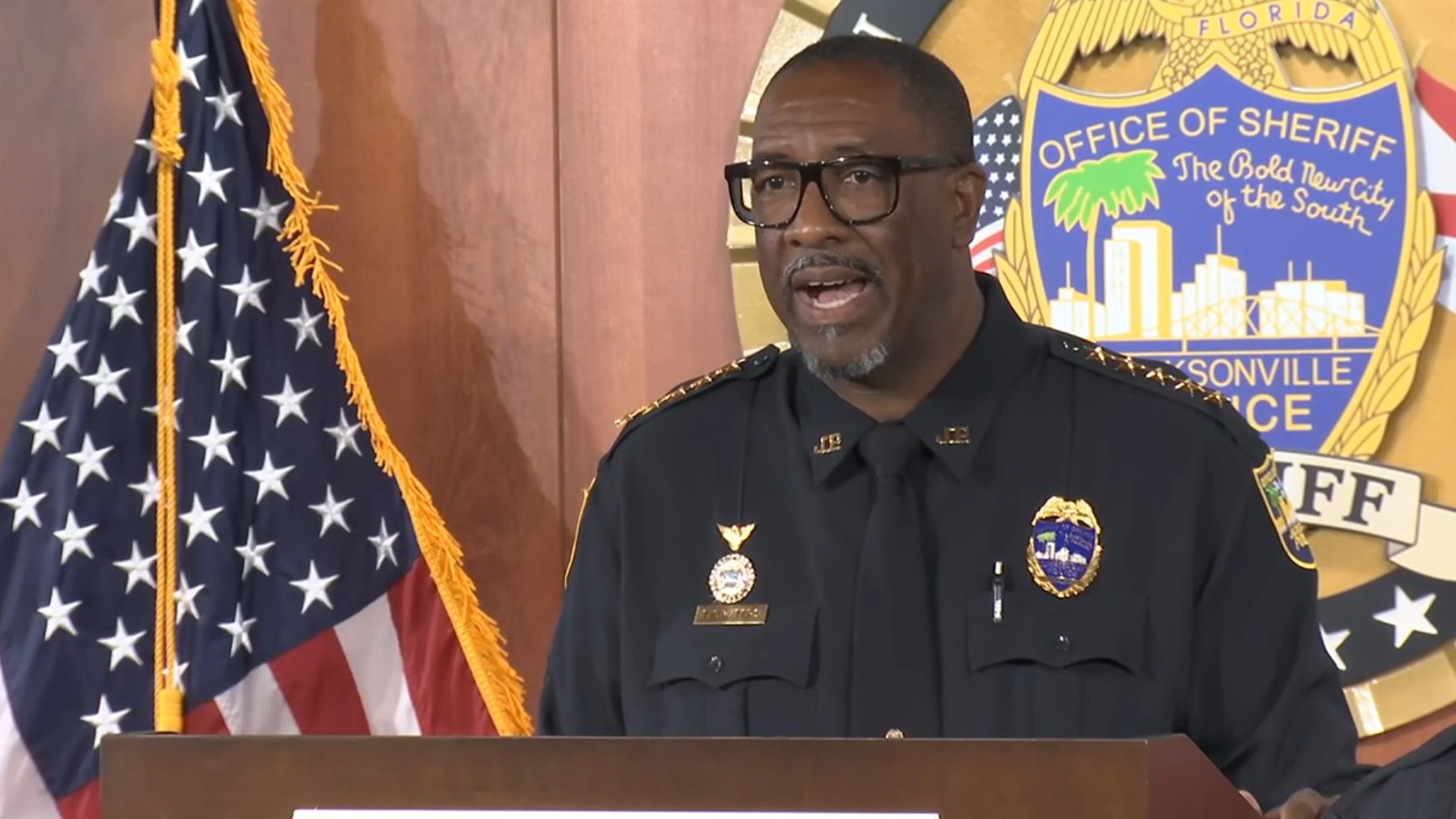 Jacksonville Sheriff T.K. Waters speaks at a news conference.