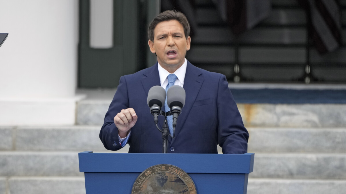 Gov. Ron DeSantis speaks to the crowd after being sworn in to begin his second term during an inauguration ceremony outside the Old Capitol on Jan. 3, 2023. | Lynne Sladky, AP