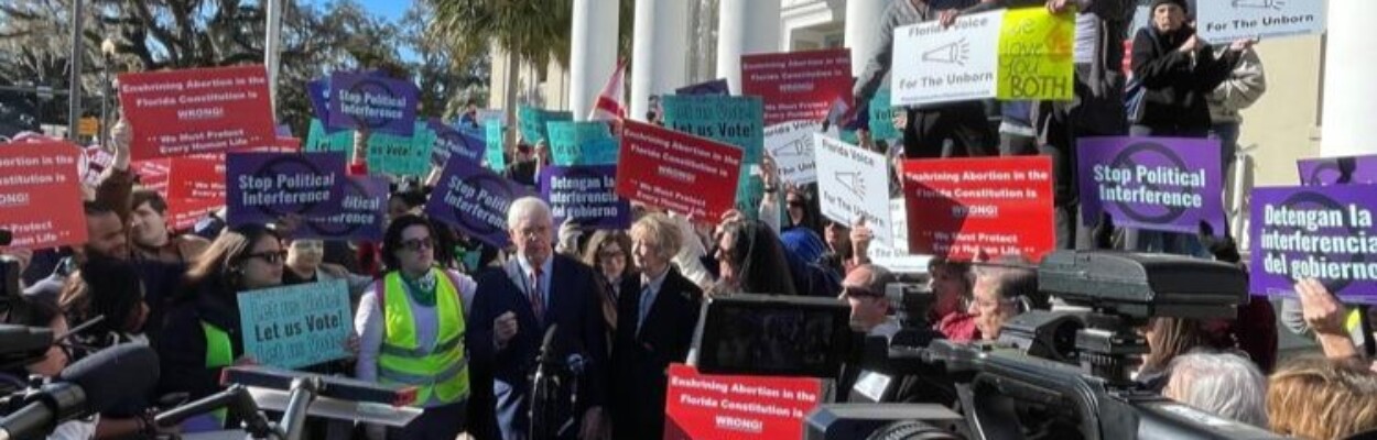 Demonstrators on both sides of the abortion issue turned out for a Florida Supreme Court hearing Wednesday, Feb. 7, 2024. | Tom Urban, News Service of Florida