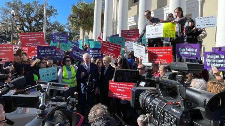 Demonstrators on both sides of the abortion issue turned out for a Florida Supreme Court hearing Wednesday, Feb. 7, 2024. | Tom Urban, News Service of Florida