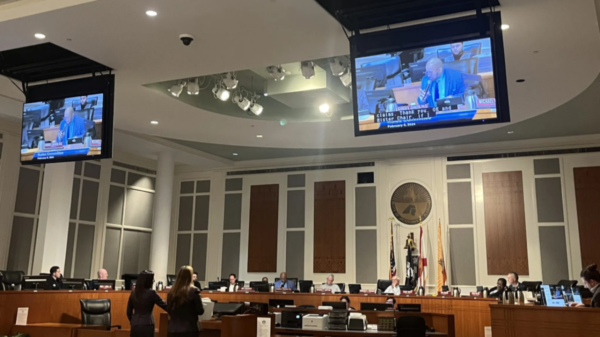 Lara Mattina, organizational strategic executive for the Jacksonville Sheriff’s Office, and Gaby Young from the General Counsel's Office speak to City Council's Rules Committee on Monday, Feb. 5, 2024. | Nichole Manna, The Tributary