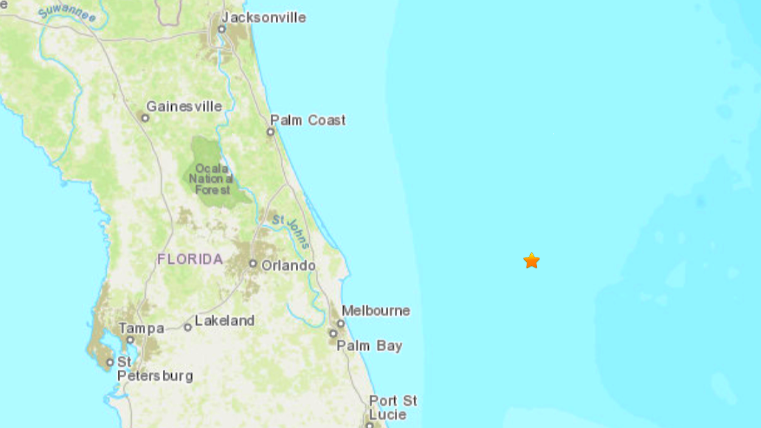 An earthquake struck just over 100 miles east of Cape Canaveral. | U.S. Geological Survey