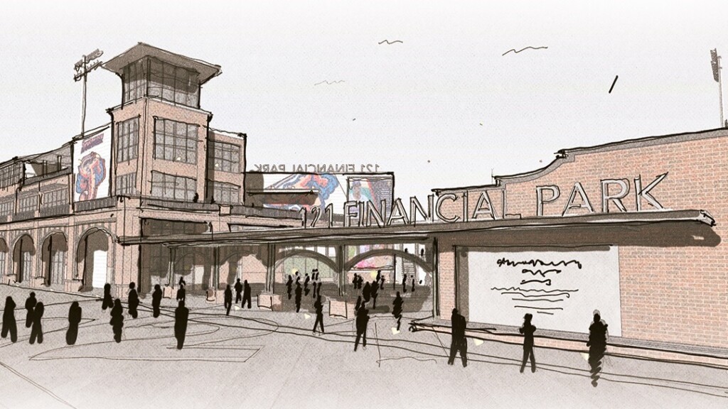 As part of the renovations, renderings show the new main entrance in center field at 121 Financial Ballpark l Jacksonville Jumbo Shrimp.