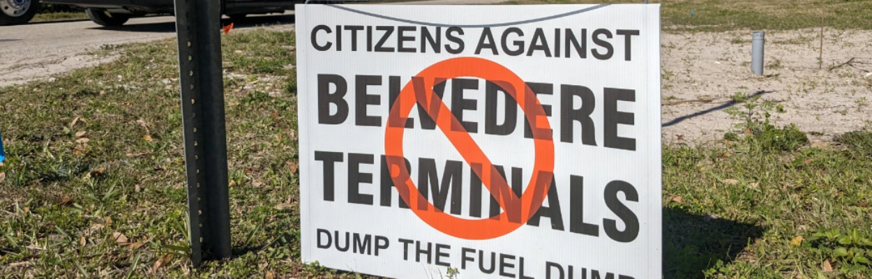 Belvedere Terminals has encountered opposition in other areas of the state outside Jacksonville. This sign was posted in Ormond Beach. | Molly Duerig, WMFE News
