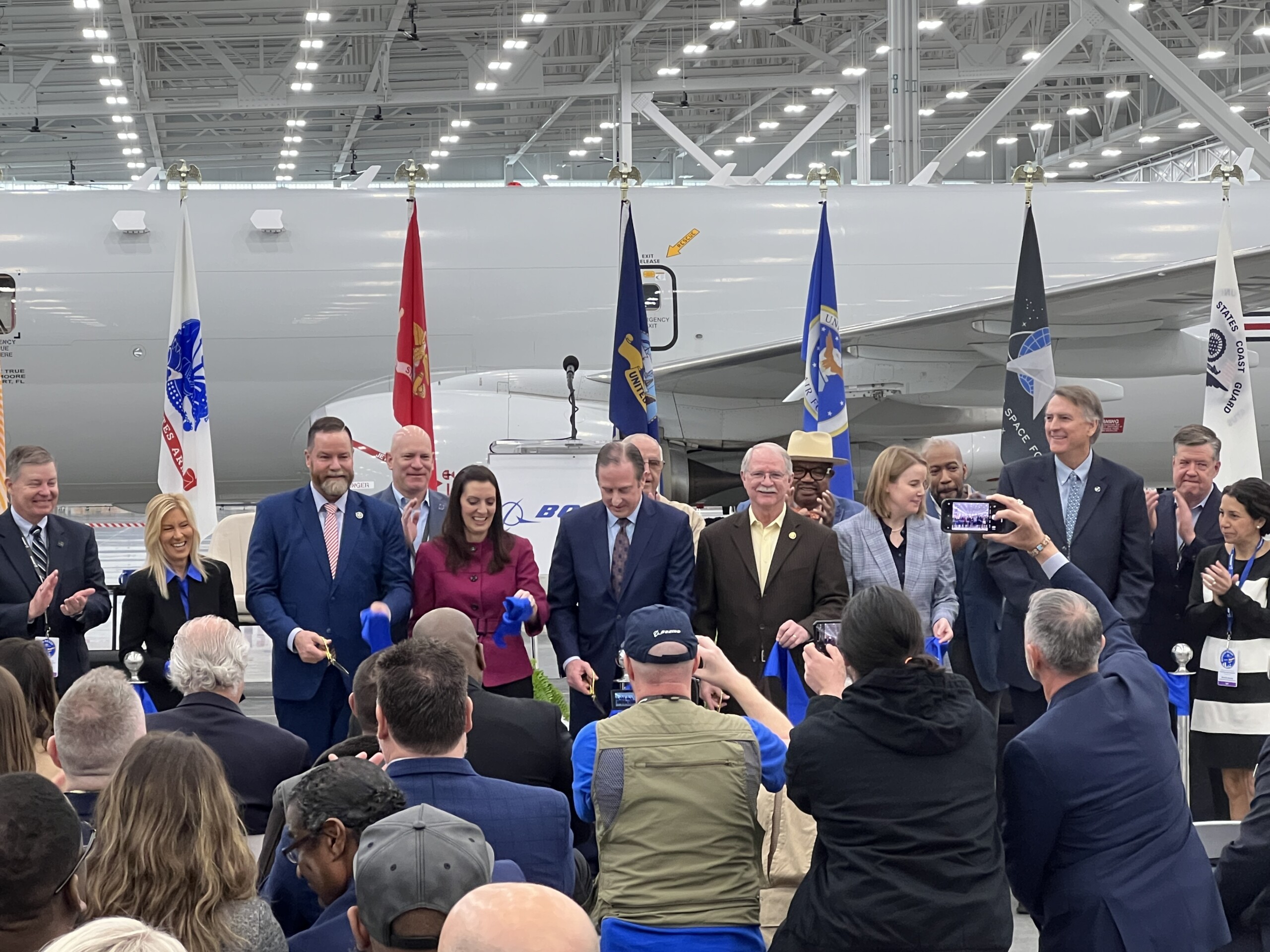 Local, state and Boeing leaders cut the ribbon, officially opening the new maintenance and repair facility at Cecil Airport on Friday, Feb. 9, 2024. | Carter Mudgett, Jacksonville Today