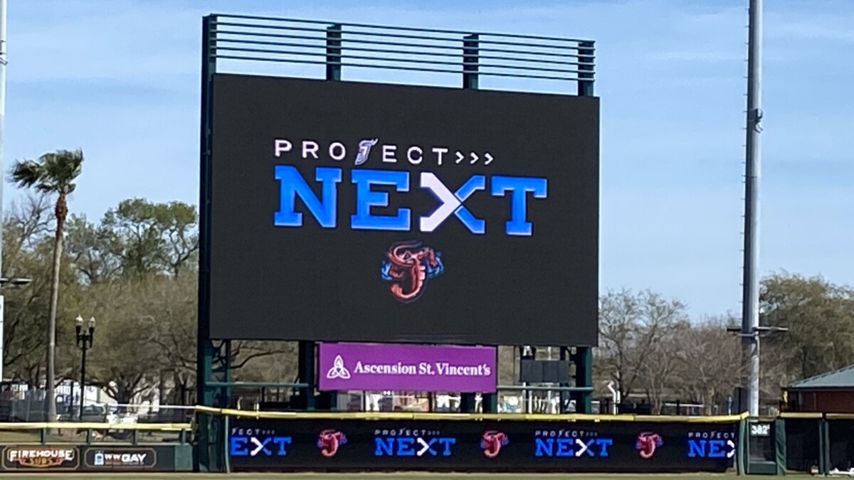 A new video board has been installed in the outfield at 121 Financial Ballpark. The stadium's renovation project is called Project Next. | Steven Ponson, WJCT News 89.9