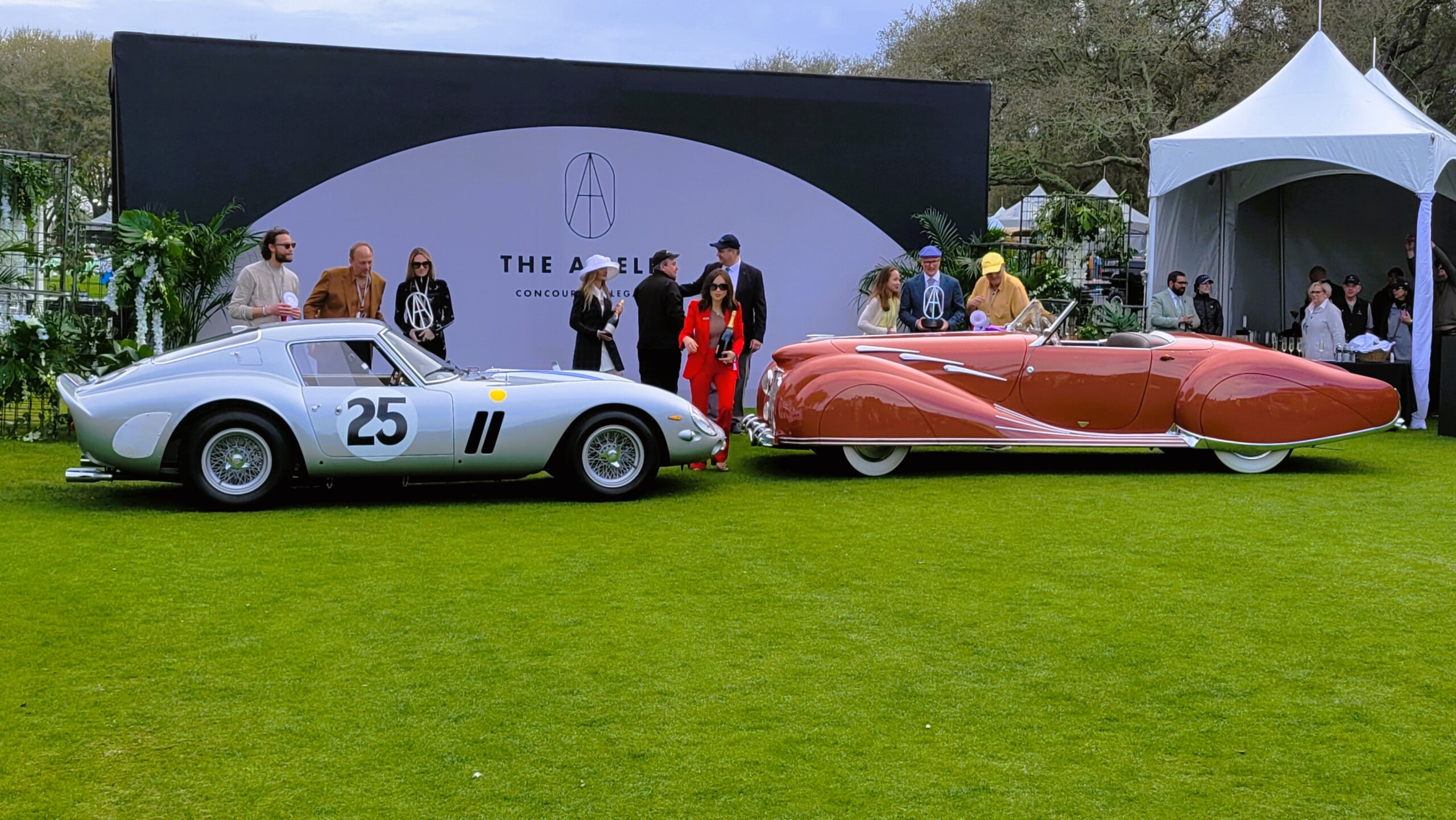 A 1962 Ferrari 250 GTO race car, left, owned by David MacNeil won Best of Show-Concours de Sport. Dana Mecum's 1947 Delahaye 135MS Narval Cabriolet earned Best of Show-Concours d'Elegance. | Dan Scanlan, WJCT News 89.9