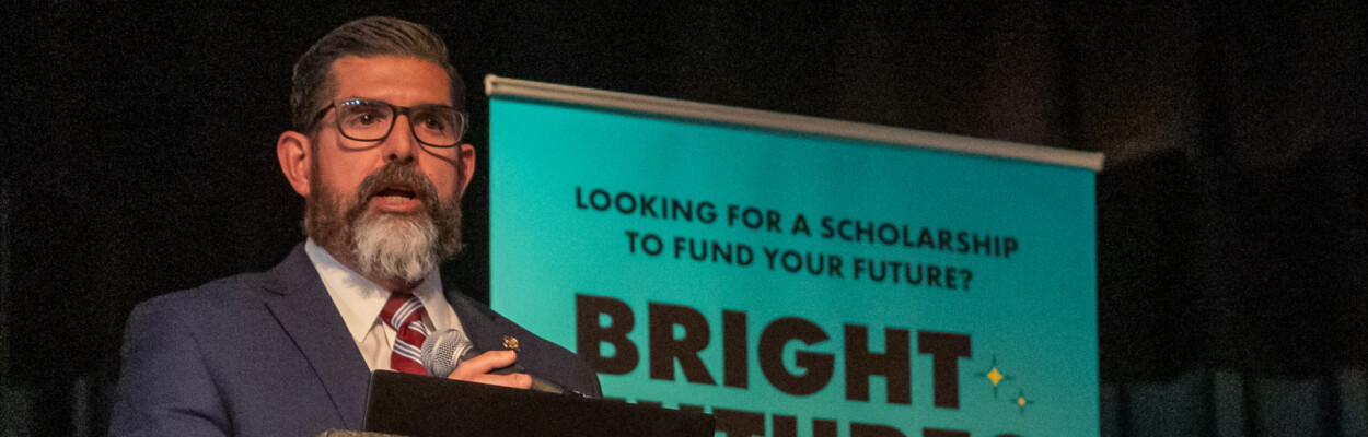 Florida Education Commissioner Manny Diaz Jr. spoke with freshmen and sophomores at Raines High School on Friday, April 12, 2024, about opportunities through the state's Bright Futures Scholarship Program. | Will Brown, Jacksonville Today