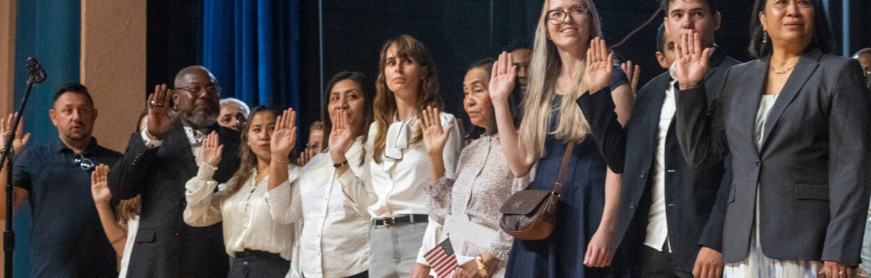 More than 700 people watched as 40 people became American citizens during a naturalization ceremony Tuesday, April 30, 2024, at First Coast High School. | Will Brown, Jacksonville Today