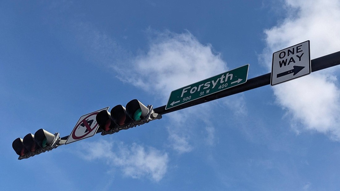 Work is under way to make Forsyth in Downtown Jacksonville a two-way street. | Monty Zickuhr, Jacksonville Daily Record