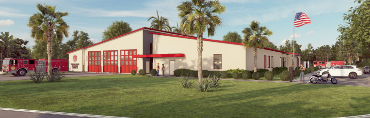 This illustration shows St. Johns County Fire Station 23 planned for construction near Nocatee by 2028. | St. Johns County