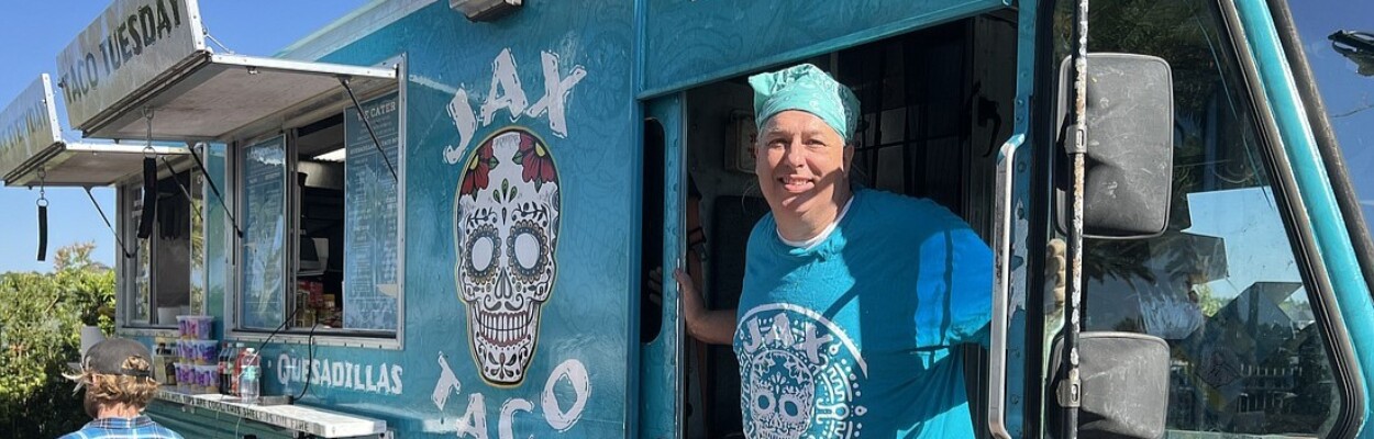 Mark Embrick, the operator of Jax Taco Truck, discovered the benefits of selling tacos over other fare in 2019. He started with a barbecue truck but found it was a hit-and-miss venture. With tacos, “If I run out of ground beef or chicken, I can kind of run out and grab something and be back in business.” | Dan Macdonald, Jacksonville Daily Record