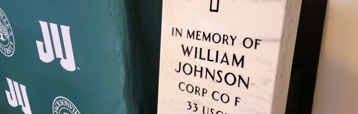 This is the new headstone for Cpl. William Johnson, a member of the U.S. Colored Infantry who was buried in the 1890s in a small church graveyard on what is now Jacksonville University. | Dan Scanlan, Jacksonville Today